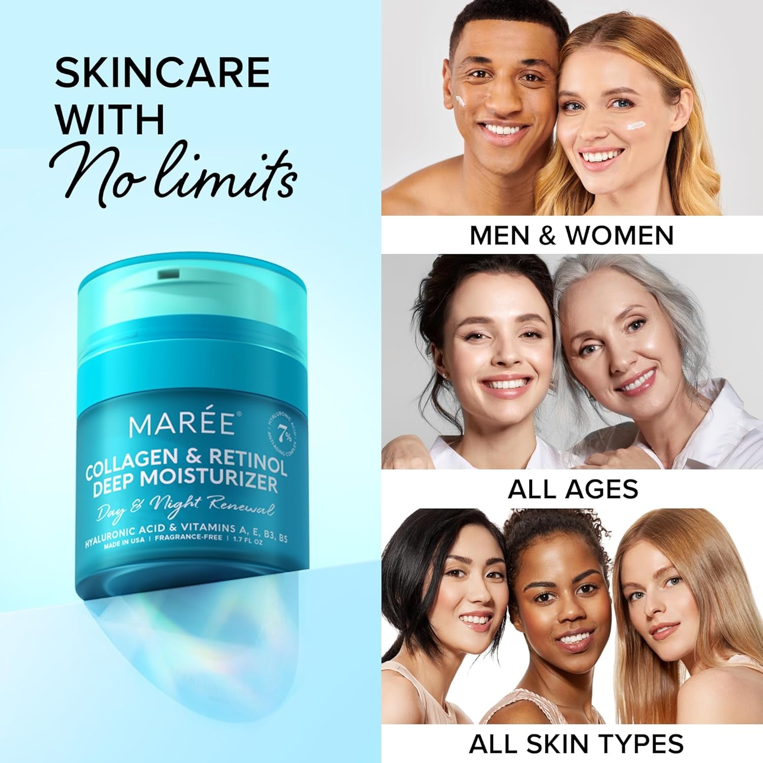 MAREE Face Moisturizer Retinol Cream for Face - Wrinkle Cream for Women - Facial Moisturizer with Collagen - Crema Hidratante Para La Cara for Skin Tightening