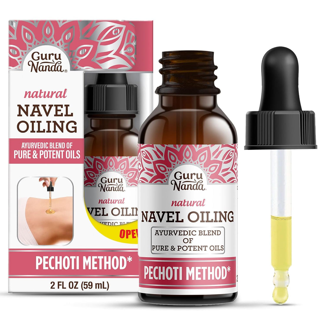 Gurunanda Navel Oiling – Ayurvedic Belly Button Oil with Castor, Neem &amp; Vitamin E | Supports Digestion, Detox, Hydration &amp; Stress Relief | 100% Natural &amp; Pure | 2 Fl Oz