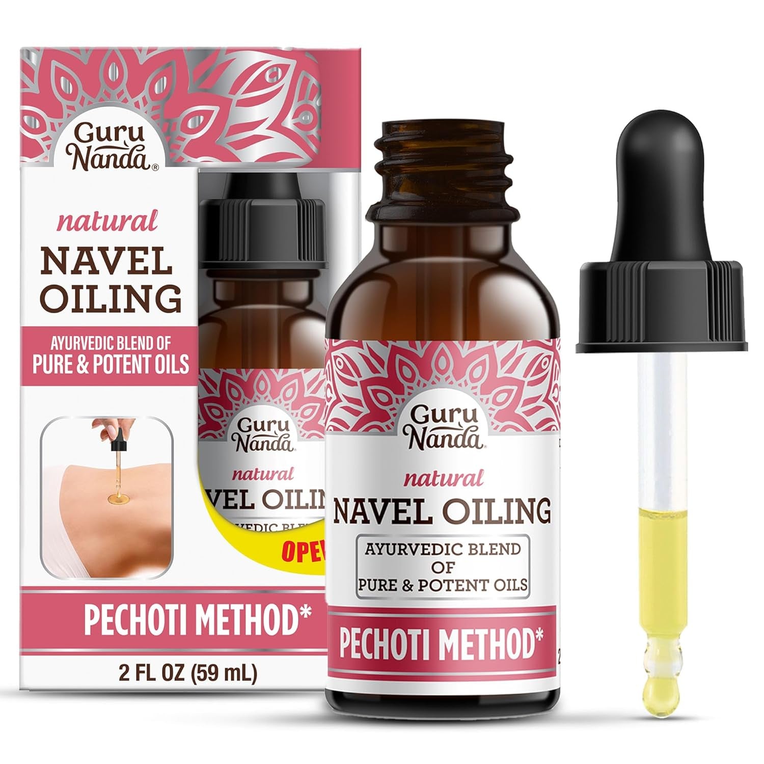 Gurunanda Navel Oiling – Ayurvedic Belly Button Oil with Castor, Neem &amp; Vitamin E | Supports Digestion, Detox, Hydration &amp; Stress Relief | 100% Natural &amp; Pure | 2 Fl Oz
