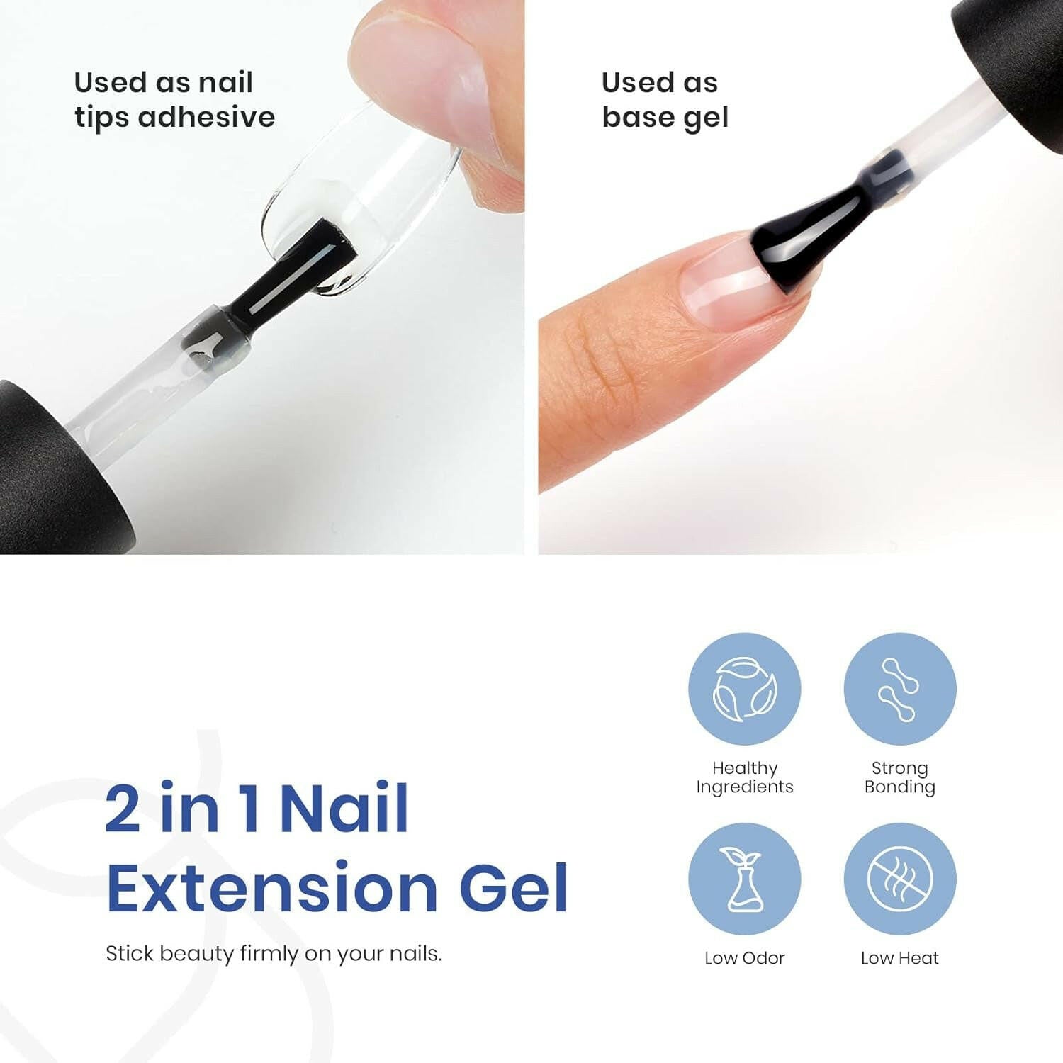 Beetles Gel Nail Kit Easy Nail Extension Set with 240Pcs Nail Tips Short Ballerina Nails 5 in 1 Nail Glue Base Gel and Uv Led Lamp Gel Kit Gelly Tips Acrylic Ballerina Nail Tips - Glow Pure