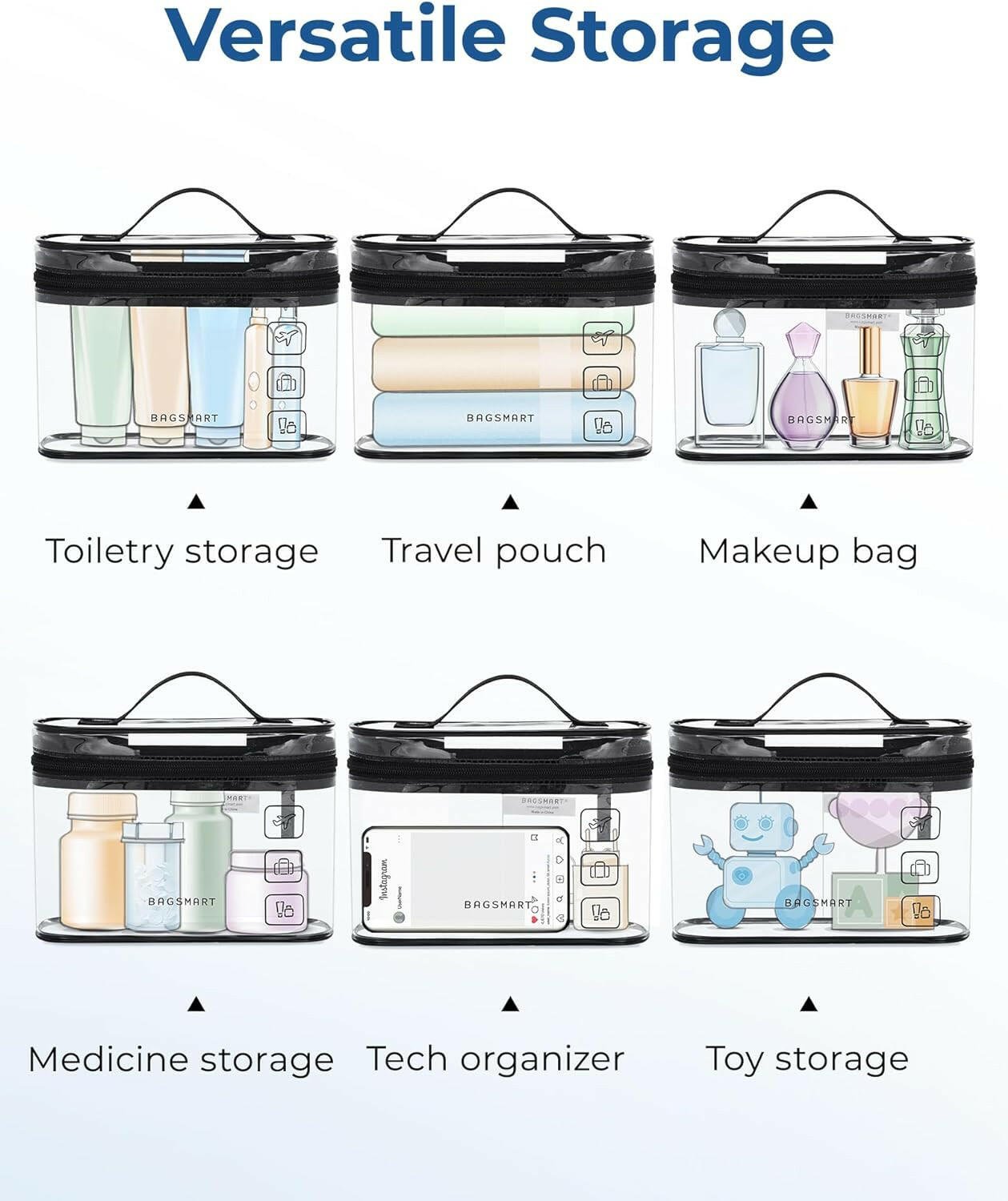 Black Clear Toiletry Bag Set: TSA Approved, 2 Pack - Glow Pure