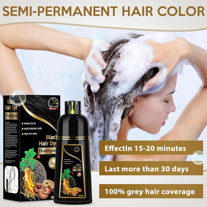 Black Hair Dye Shampoo for Gray Hair, 3 in 1 Herbal Shampoo Black Hair Dye for Women Men, Hair Color Shampoo 500Ml (Black) - HealthFulBeautyLife