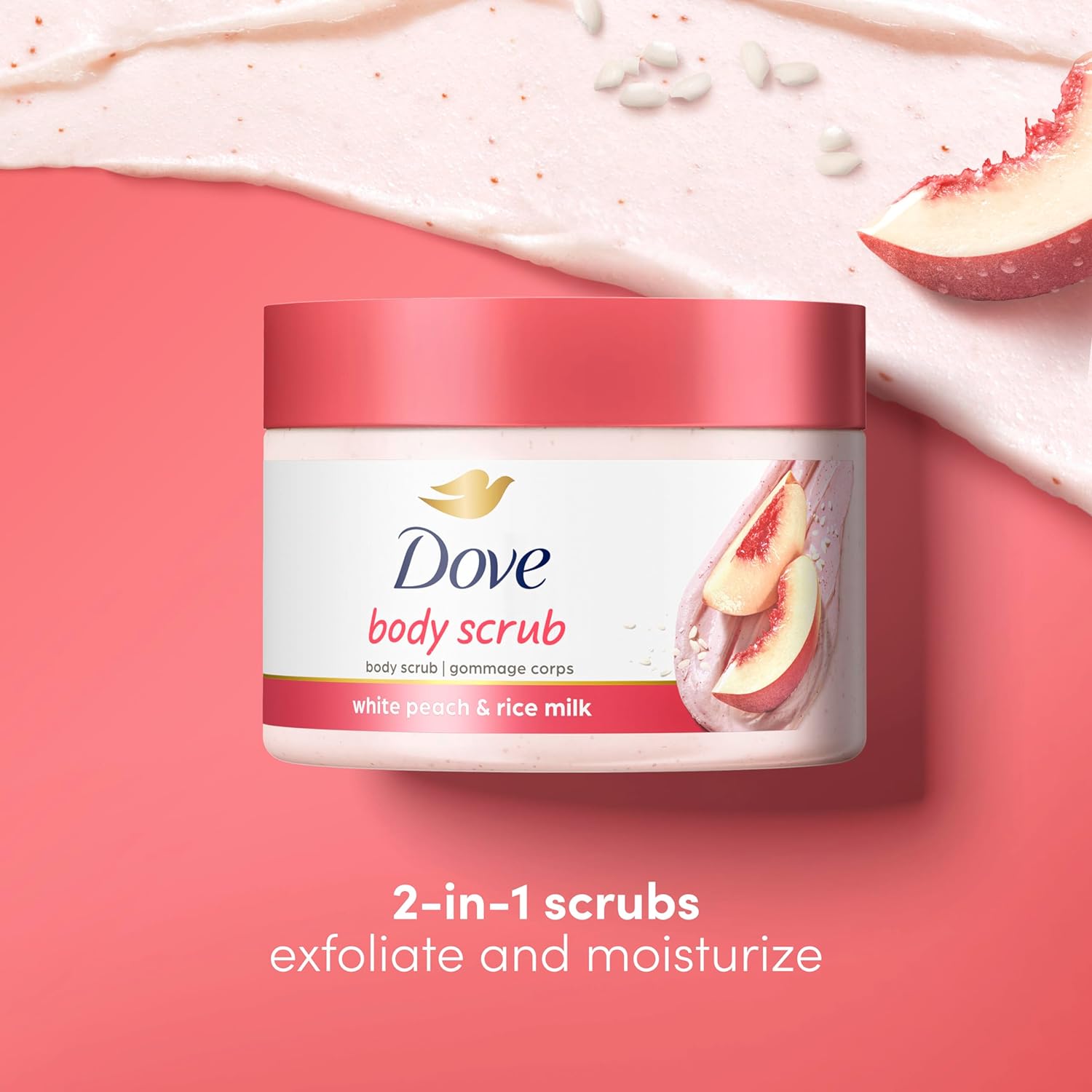 Body Scrub White Peach &amp; Crushed Rice 3 Count for Visibly Silky-Smooth, Nourished Skin, with ¼ Moisturizing Cream, 10.5 Oz - HealthFulBeautyLife