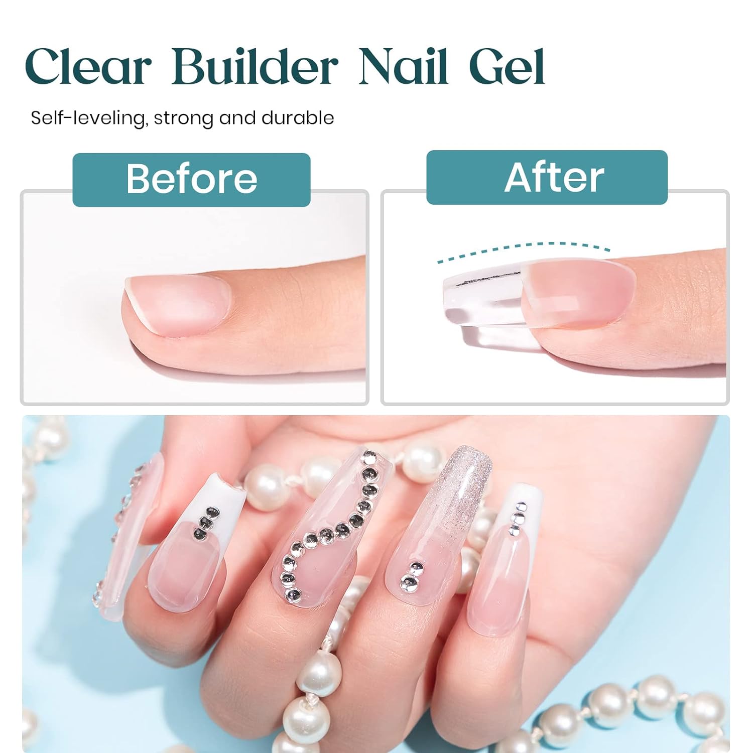 Builder Gel for Nails - 60G Clear Hard Gel Builder Nail Gel for Nail Extension Gel Nail Strengthen Nail Art Manicure Kit with 100Pcs Nail Forms and Brush - HealthFulBeautyLife