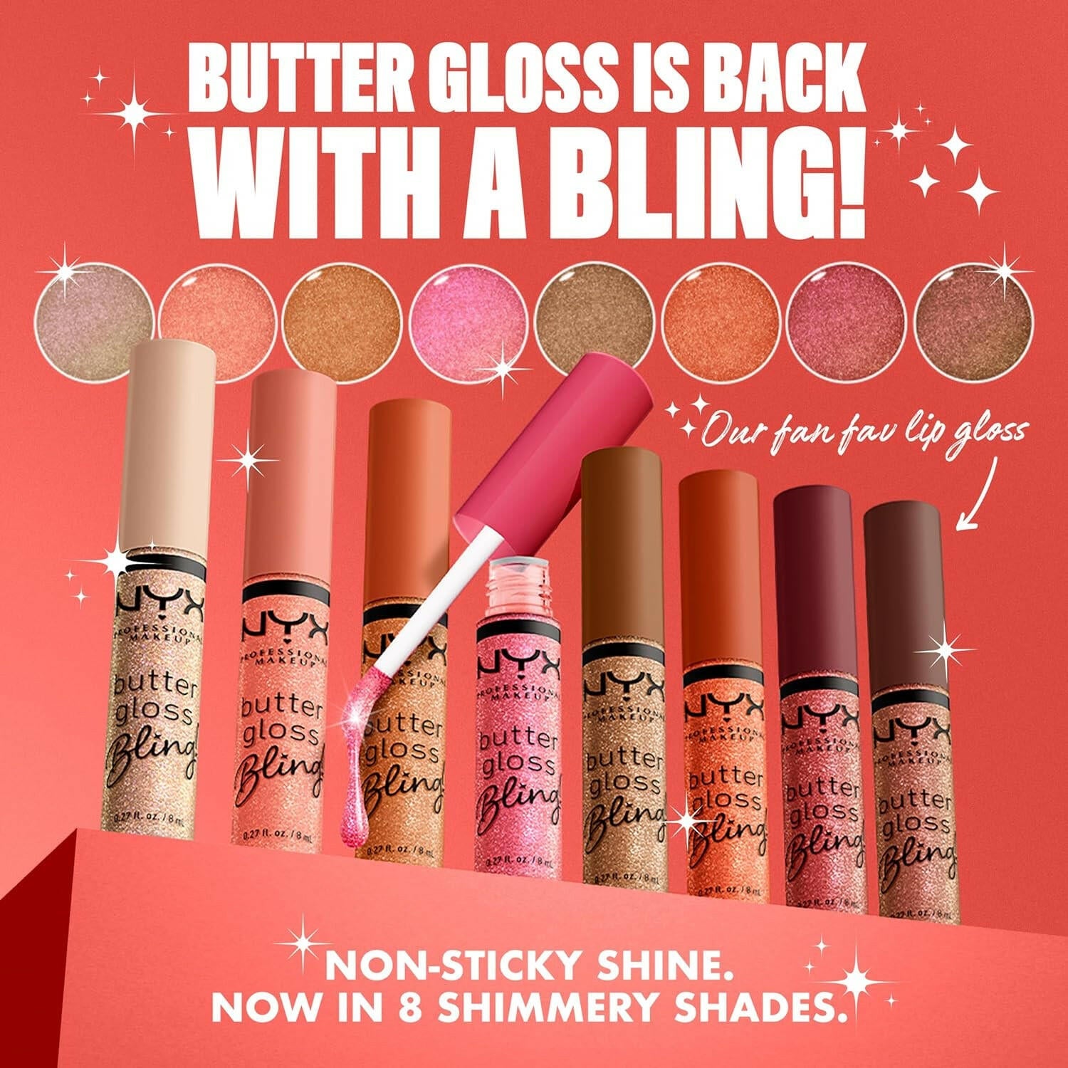 Butter Gloss Bling Lip Gloss, Non Sticky and Shiny Vegan Lip Makeup - Bring the Bling - Glow Pure