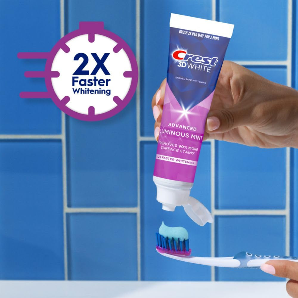 Crest 3D White Advanced Luminous Mint Teeth Whitening Toothpaste, Crest Toothpaste, 3.7 Oz Pack of 4 - Helps Remove Surface Stains, Whitens Teeth, Strengthens Tooth Enamel, Protects against Cavities