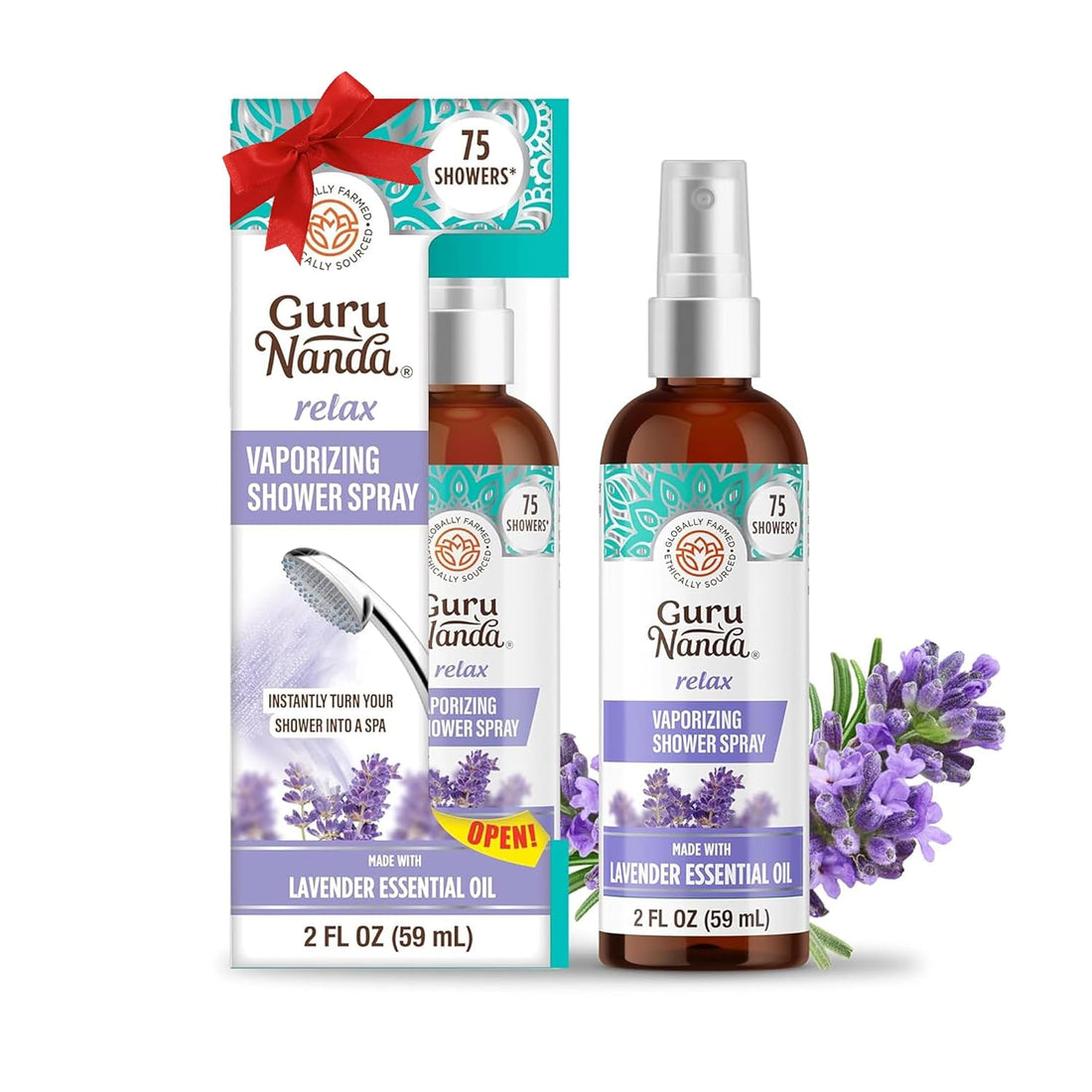 Gurunanda Relax Vaporizing Shower Spray, Natural Spa Mist &amp; Room Spray with Lavender &amp; Eucalyptus to Help with Stress Relief &amp; Congestion Aid, 2 Fl Oz