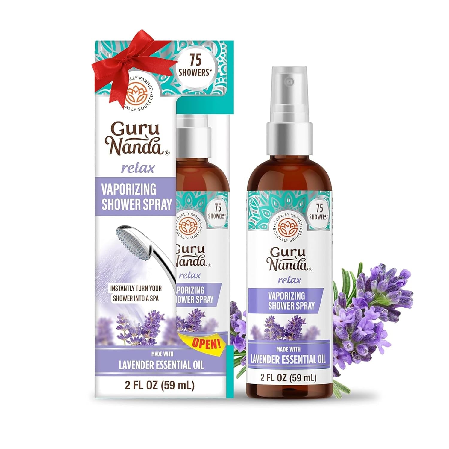 Gurunanda Relax Vaporizing Shower Spray, Natural Spa Mist &amp; Room Spray with Lavender &amp; Eucalyptus to Help with Stress Relief &amp; Congestion Aid, 2 Fl Oz