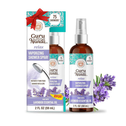 Gurunanda Relax Vaporizing Shower Spray, Natural Spa Mist &amp; Room Spray with Lavender &amp; Eucalyptus to Help with Stress Relief &amp; Congestion Aid, 2 Fl Oz