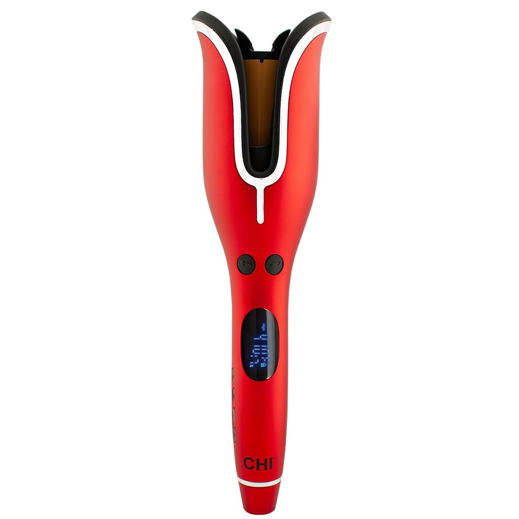 CHI Spin N Curl, Curling Iron for Healthy &amp; Shiny Effortless Curls &amp; Waves, Provides Preset Temperature Settings for Each Hair Texture, Ruby Red