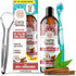 Gurunanda Ashwagandha Oil Pulling with Neem & Roman Chamomile, for Fresh Breath and Happy Gums, Alcohol & Flouride-Free Essential Oil Oral Rinse with Toothbrush & Tongue Scraper, 8 Oz