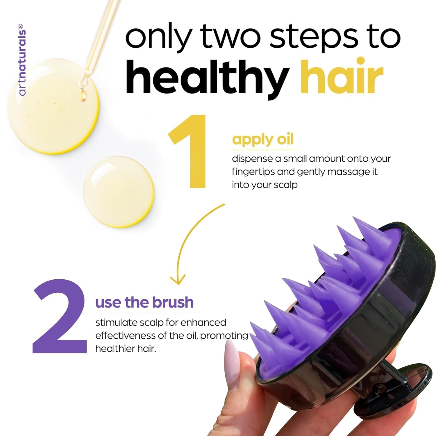 Artnaturals Organic Rosemary &amp; Castor Hair Growth Oil + Scalp Massager Set – Hair Styling Oils for Dry, Itchy Scalp, Thickening &amp; Hydration - Scalp Oil Products for Damaged Hair &amp; Split Ends – 4.0 Oz