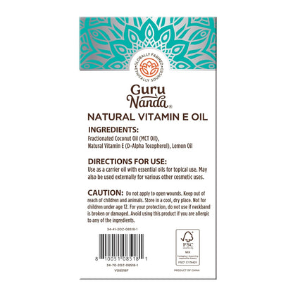 Gurunanda Vitamin E Oil, 2 Fl Oz Pure &amp; Natural, 15,000 IU per Bottle, for Skin, Hair, Face, Nails &amp; Scars, with Coconut Oil to Help Nourish &amp; Moisture, Non-Gmo &amp; Vegan