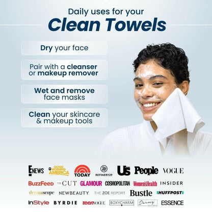 Clean Towels XL™, 100% USDA Biobased Face Towel, Disposable Face Towelette, Makeup Remover Dry Wipes, Ultra Soft, 50 Ct, 1 Pack - Glow Pure