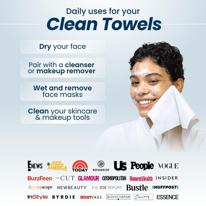 Clean Towels XL™, 100% USDA Biobased Face Towel, Disposable Face Towelette, Makeup Remover Dry Wipes, Ultra Soft, 50 Ct, 1 Pack - HealthFulBeautyLife