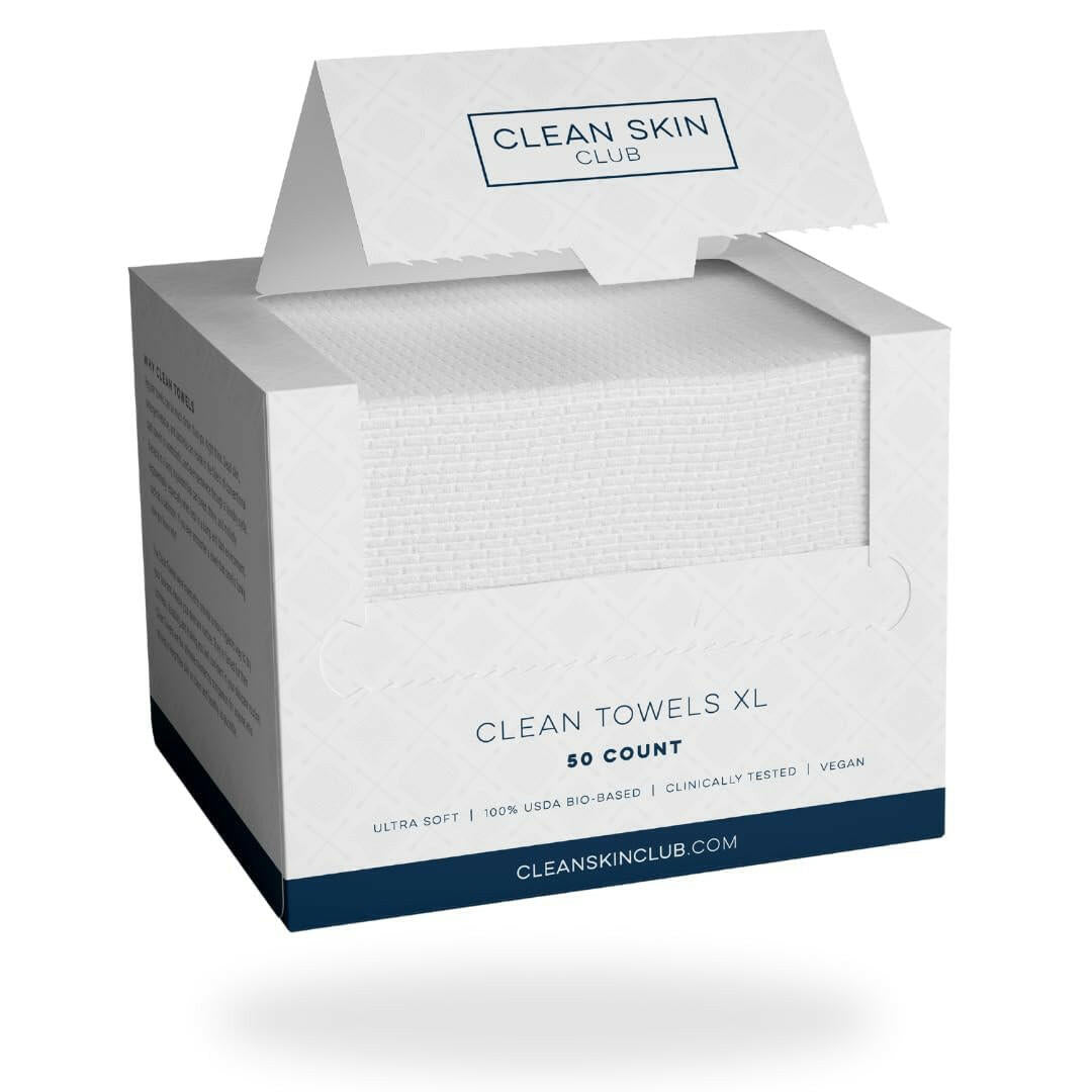 Clean Towels XL™, 100% USDA Biobased Face Towel, Disposable Face Towelette, Makeup Remover Dry Wipes, Ultra Soft, 50 Ct, 1 Pack - Glow Pure