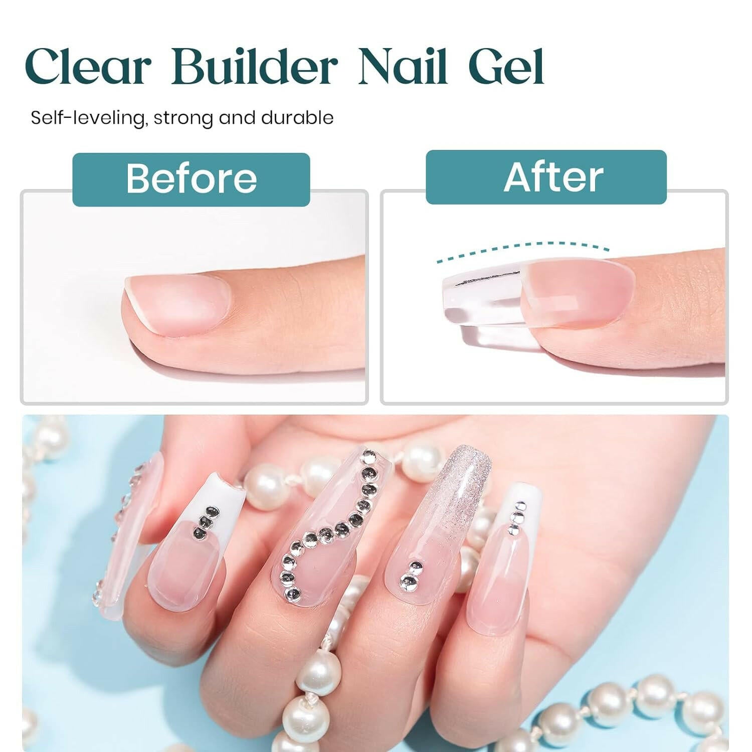 Clear Nail Builder Gel - 60g with Forms &amp; Brush - Glow Pure