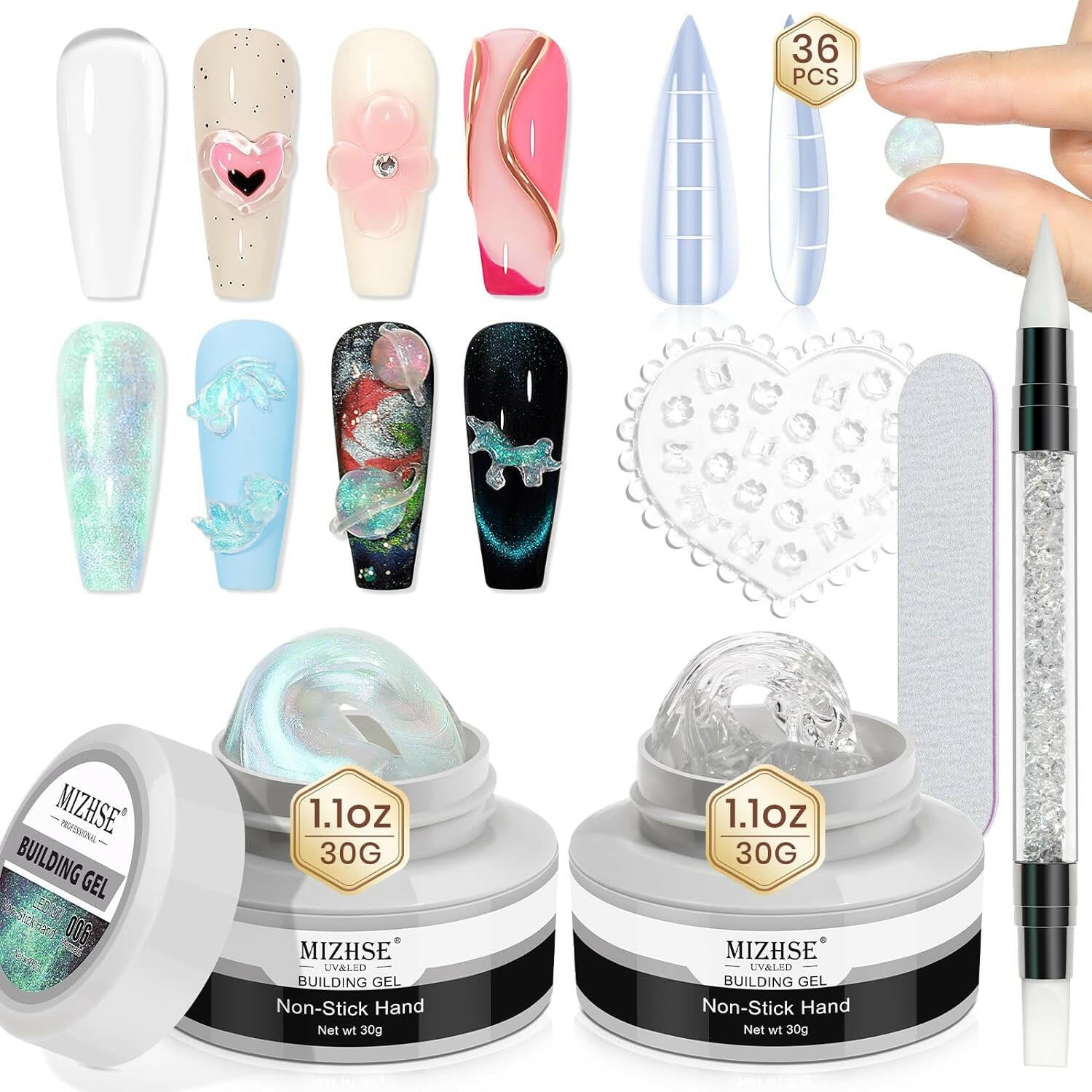 Clear Nail Builder Gel - 60g with Forms &amp; Brush - Glow Pure