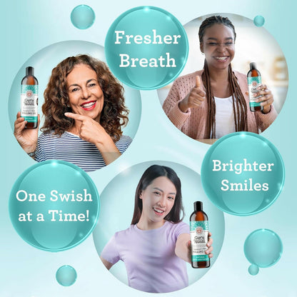 Coconut &amp; Peppermint Oil Pulling (8 Fl.Oz) with Tongue Scraper - Alcohol Free Mouthwash for Fresh Breath, White Teeth &amp; Healthy Teeth &amp; Gums - Glow Pure