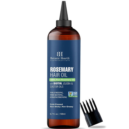 Comprehensive Hair Strengthening and Growth Treatment: 100% Pure Rosemary Oil Infused with Biotin, Jojoba Oil, and Castor Oil | Nourishing and Volumizing Formula | Non - GMO Verified | 6.7 Fl Oz - Glow Pure