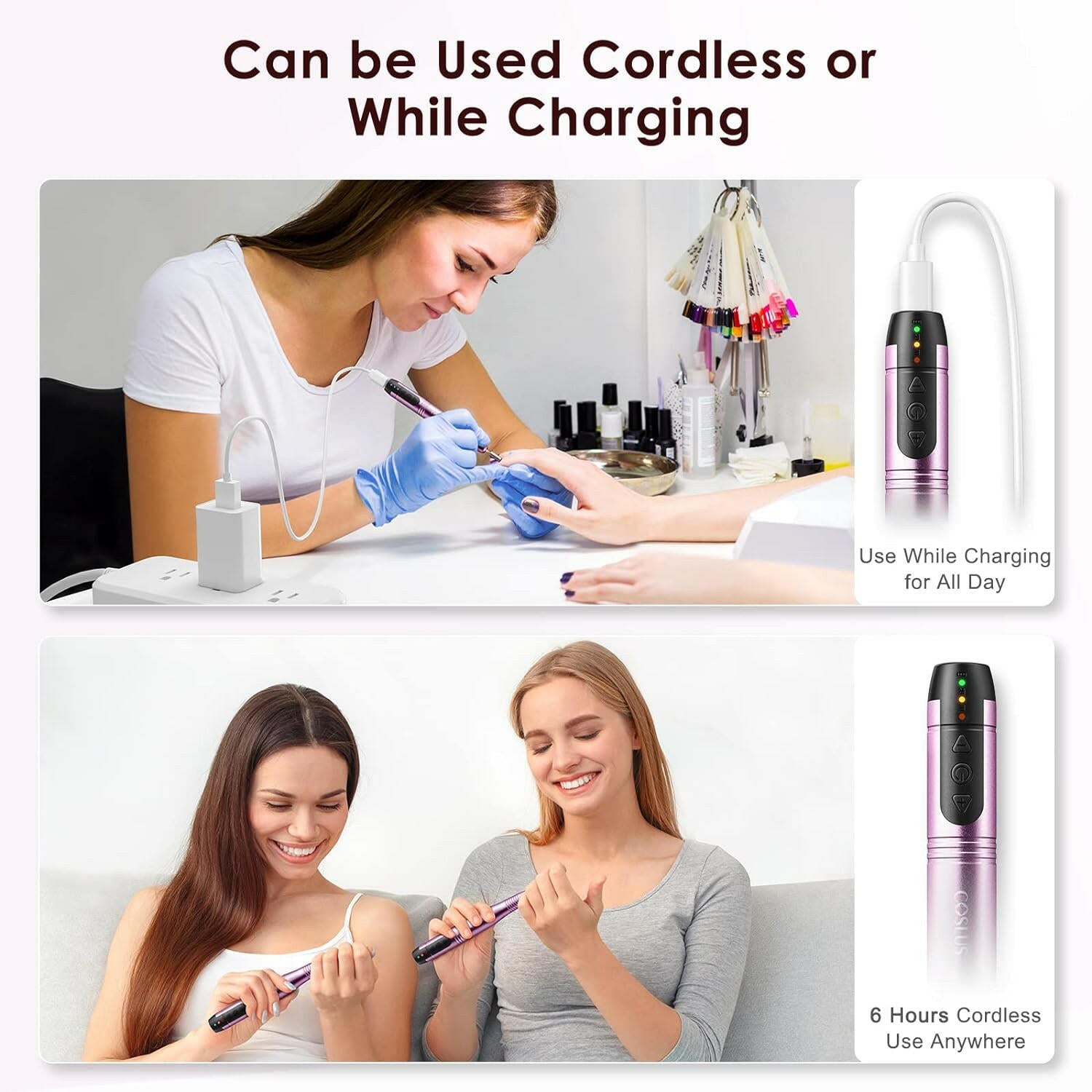 Cordless Nail Drill Electric File: Professional for Acrylic Gel Dip Powder Nails Portable Nail Drill Machine Kit for Manicure Pedicure Nail Set with Everything Rechargeable Lightweight - Glow Pure