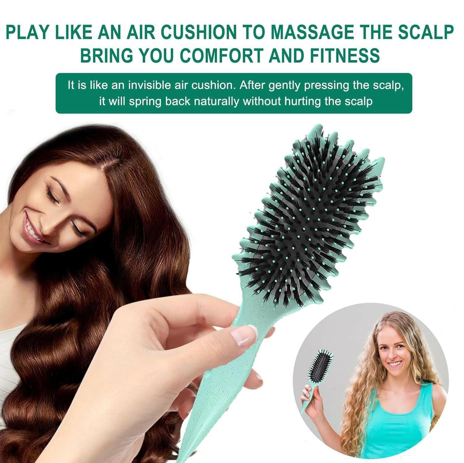 Curl Defining Brush, 2024 Newest Boar Bristle Hair Brush Styling Brush, Curly Hair Brush, Curl Define Styling Brush, Shaping &amp; Defining Curls for Women (Green 1PCS) - Glow Pure