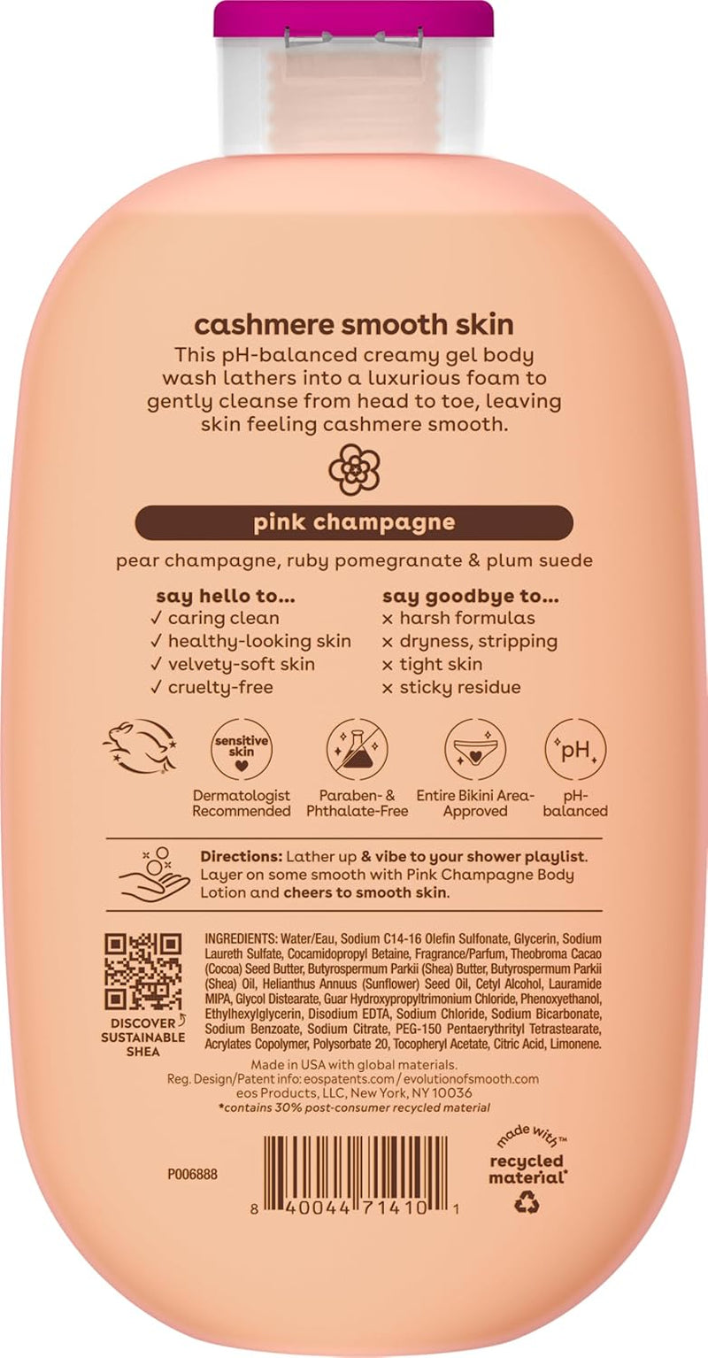 Eos Shea Better Cashmere Body Wash, Pink Champagne, Moisturizing and Nourishing, Ph Balanced Creamy Gel Formula, Paraben &amp; Phthalate Free, Sensitive Skin,16 Fl Oz