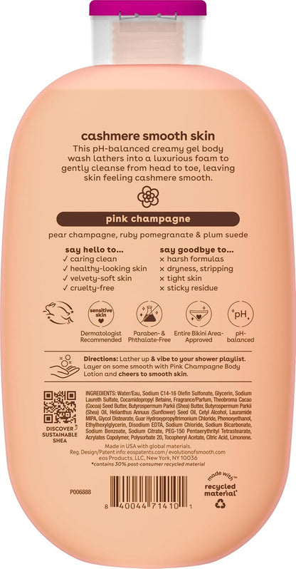 Eos Shea Better Cashmere Body Wash, Pink Champagne, Moisturizing and Nourishing, Ph Balanced Creamy Gel Formula, Paraben &amp; Phthalate Free, Sensitive Skin,16 Fl Oz