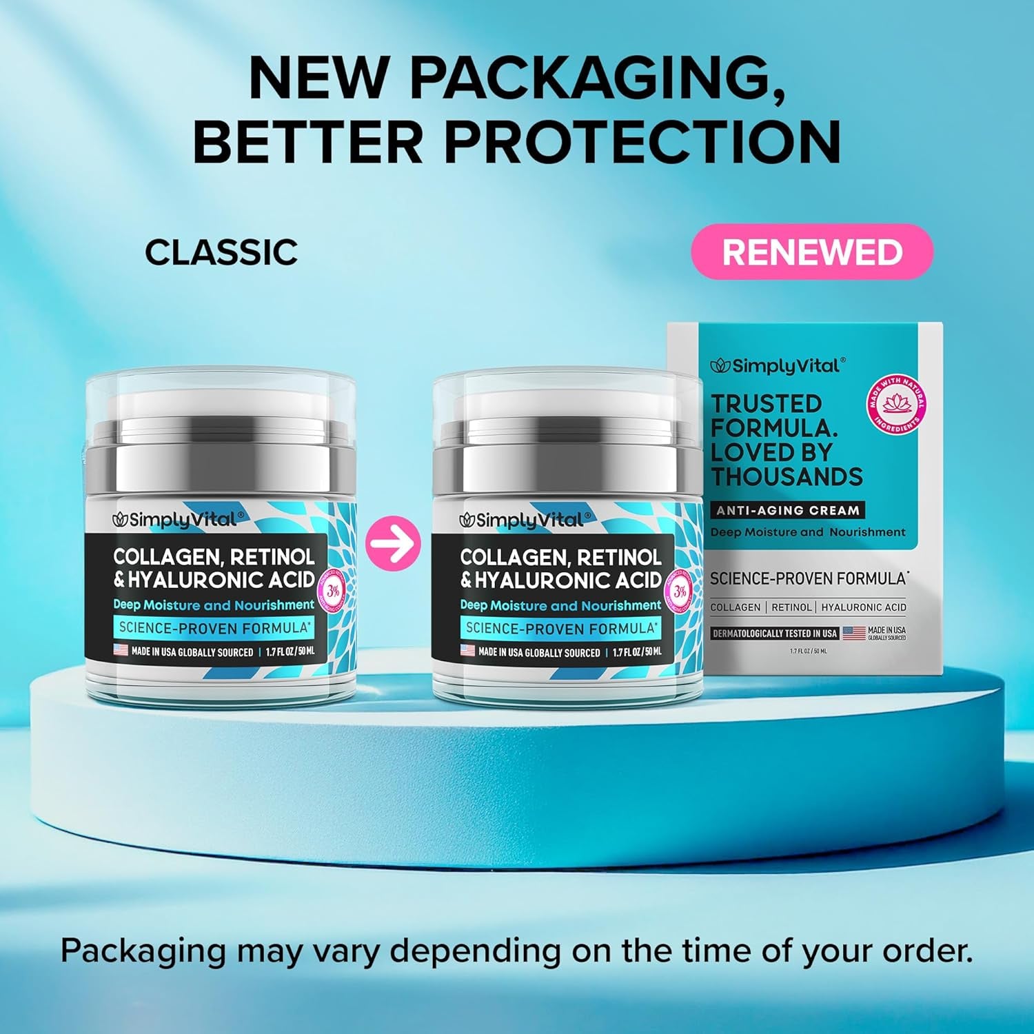 Simplyvital Collagen, Retinol &amp; Hyaluronic Acid Cream - Anti-Aging Face Moisturizer for Face, Neck &amp; Décolleté - Made in USA, Daily Moisturizer Face Cream - 1.7 Fl.Oz.
