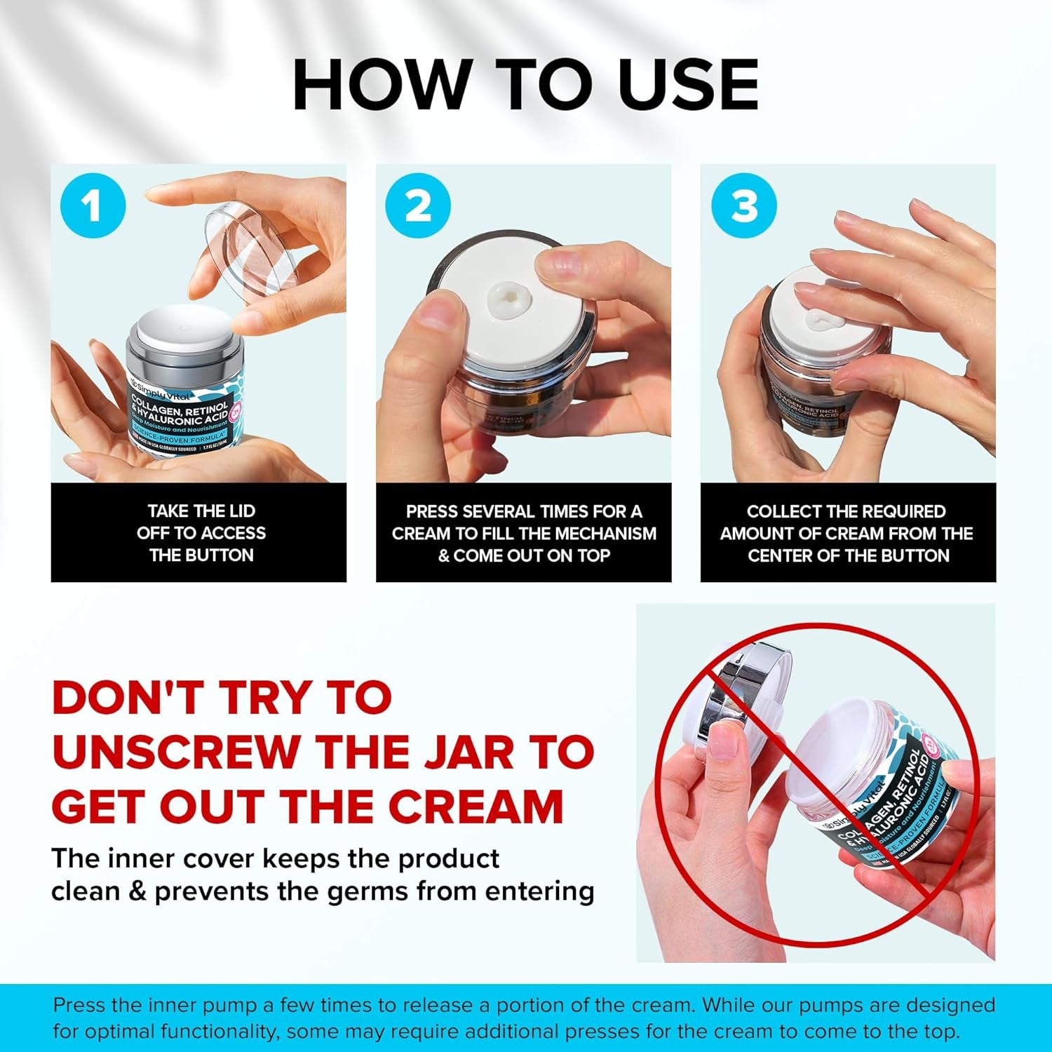 Simplyvital Collagen, Retinol &amp; Hyaluronic Acid Cream - Anti-Aging Face Moisturizer for Face, Neck &amp; Décolleté - Made in USA, Daily Moisturizer Face Cream - 1.7 Fl.Oz.