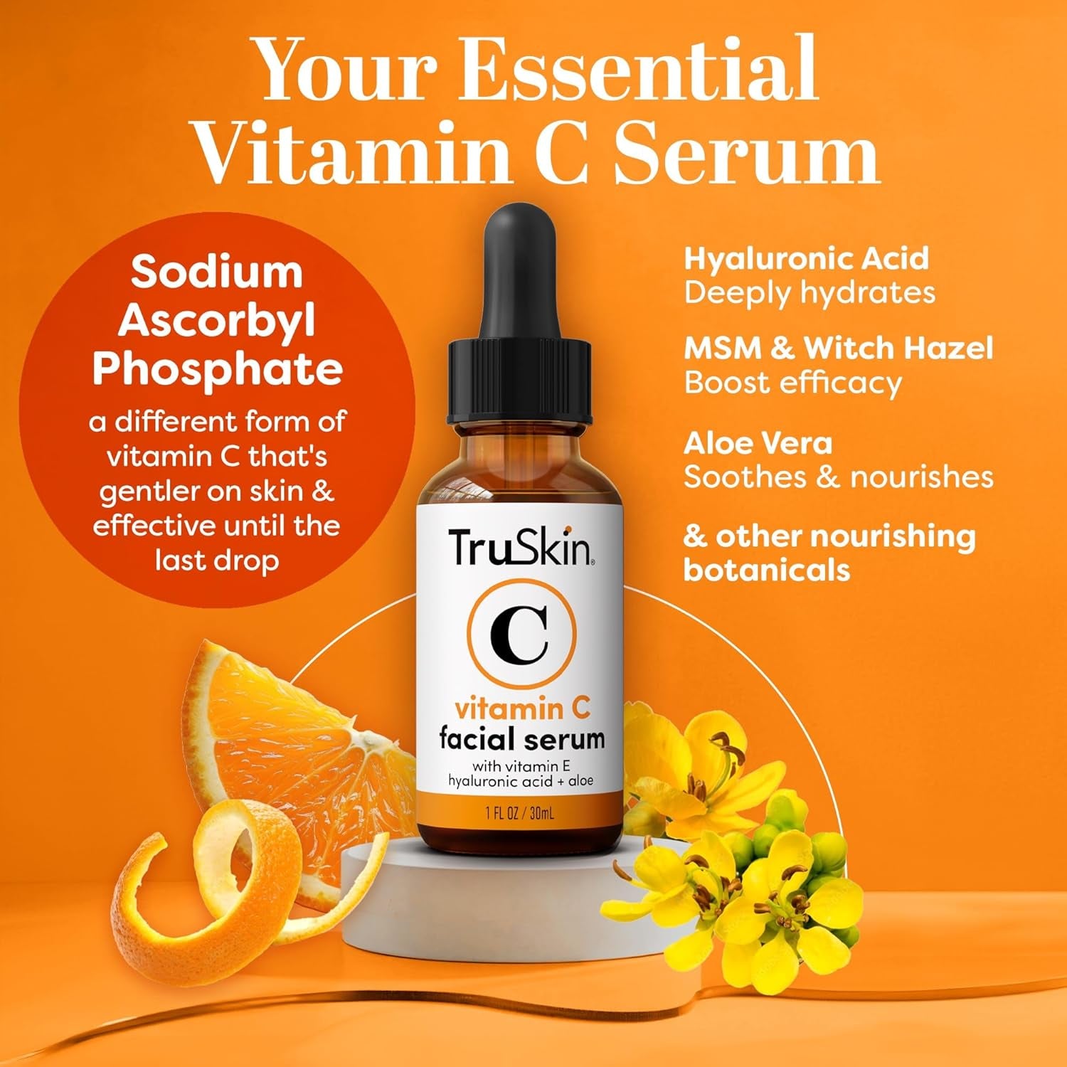 Truskin Vitamin C Serum for Face – anti Aging Formula with Vitamin C, Hyaluronic Acid, Vitamin E – Brightening Serum – Improve Appearance of Dark Spots, Tone, Fine Lines &amp; Wrinkles, 1 Fl Oz