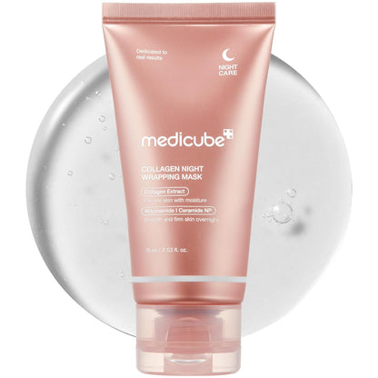 Medicube Collagen Overnight Wrapping Peel off Facial Mask Pack - Elasticity &amp; Hydration Care, Reduces Sagging &amp; Dullness - Hydrolyzed Collagen for Glowing Skin - Korean Skin Care, 2.53 Fl.Oz