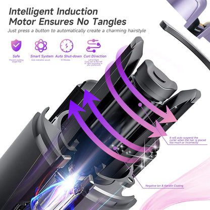 Upgraded Cordless Automatic Curling Iron,Ceramic Auto Hair Curler with LCD Display Temps &amp; Timers,Portable USB Rechargeable Curling Iron Wand,Fast Heating for Hair Styling,Violet