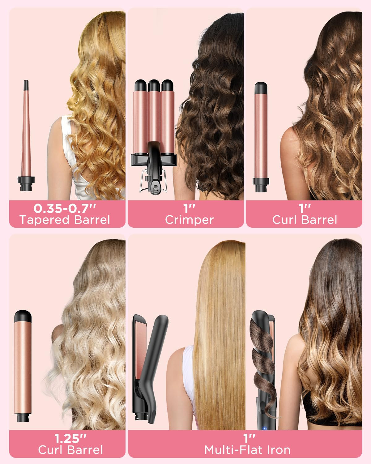 5 in 1 Wand Curling Iron-Kinked Curling Wand Set with Flat Iron Hair Straightener, 3 Barrels Hair Crimper, 3 Ceramic Curling Irons (0.35&quot;-1.25&quot;), 2 Temps Fast Heat Hair Waver Curler with Glove &amp; Clip