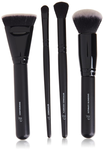 E.L.F. Complexion Perfection Brush Kit, 4-Piece Makeup Brush Set, Brushes for Foundations &amp; Concealers, Vegan &amp; Cruelty-Free