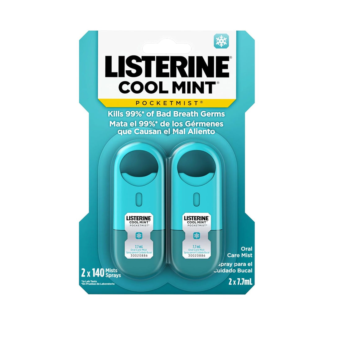 Listerine Cool Mint Pocketmist, Oral Care Mist for Fresh Breath, Non-Aerosol Sugar-Free Bad Breath Refresher Spray to Kill 99% of Bad Breath Germs, Portable, Cool Mint Flavor, 2 Sprays