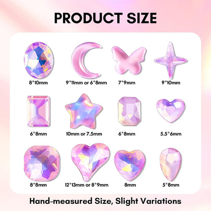 Makartt Nail Charms Rhinestone Glue Kit, 15Ml Gel with 100PCS Pink Rhinestones Gems 3D Decor with Tweezer Acrylic Supply for Nails Techs