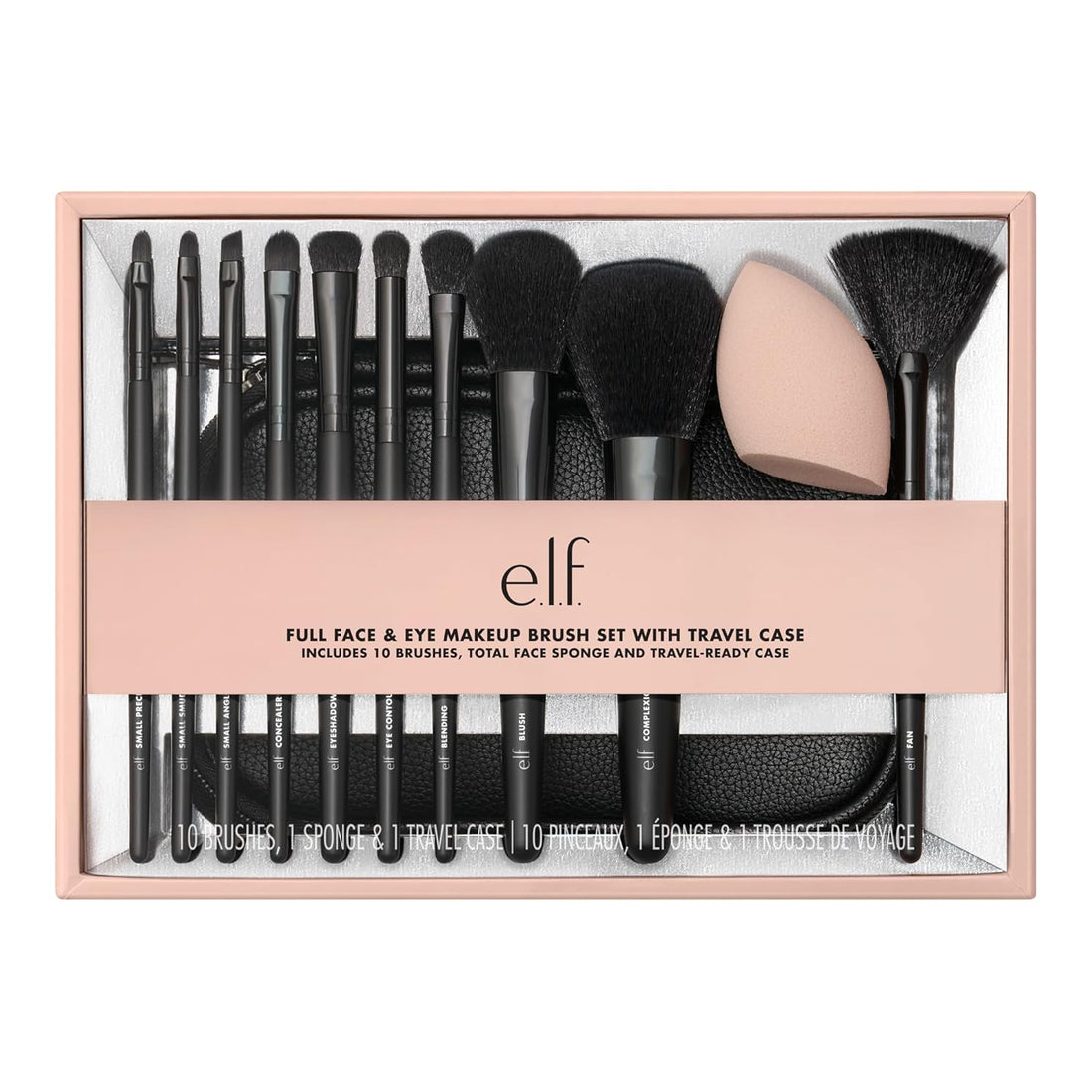 E.L.F. Full Face &amp; Eye Makeup Brush Set with Travel Case, 11 Face &amp; Eye Brushes for Creating a Full Face Makeup Look, Vegan &amp; Cruelty-Free