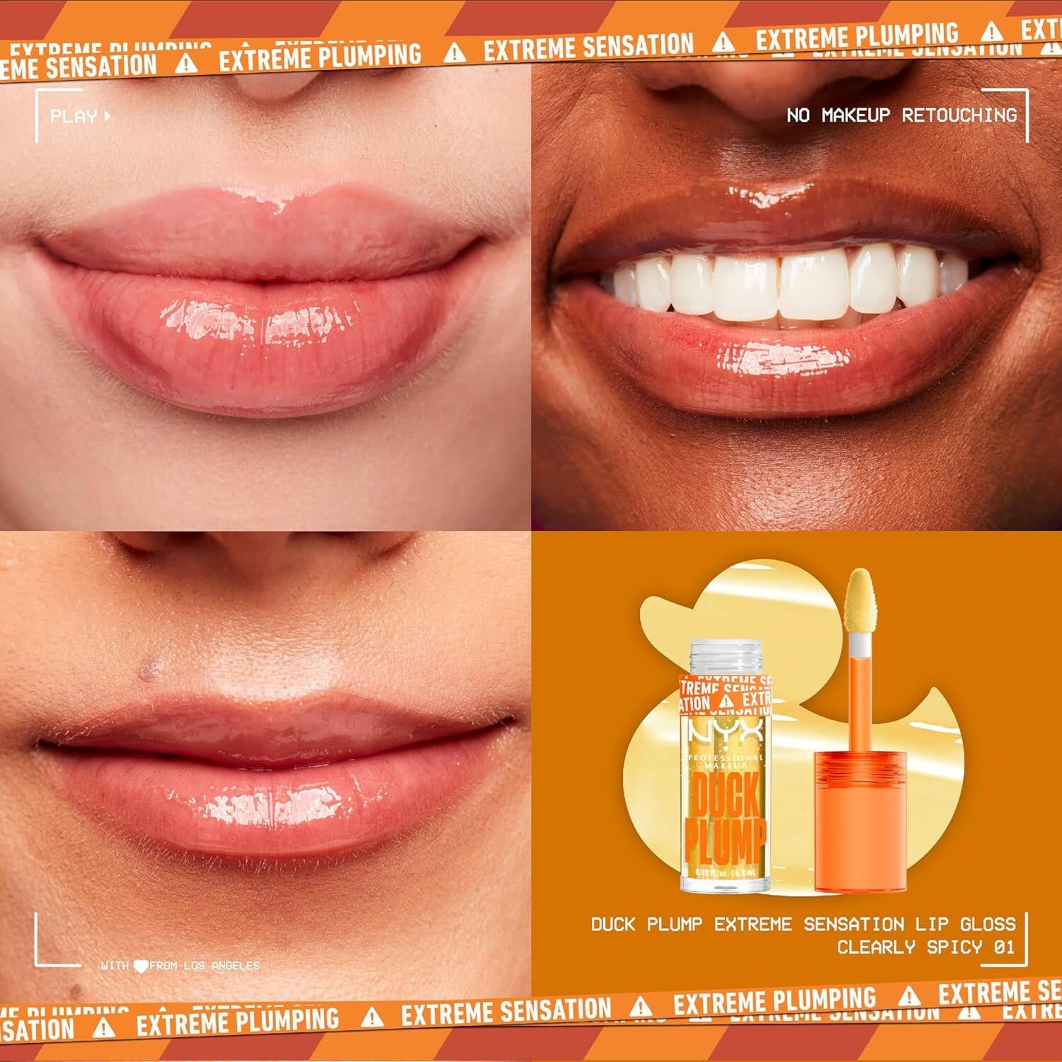 Duck Plump High Pigment Plumping Lip Gloss with Spicy Ginger, Vegan Lip Makeup - Clearly Spicy (Clear) - Glow Pure