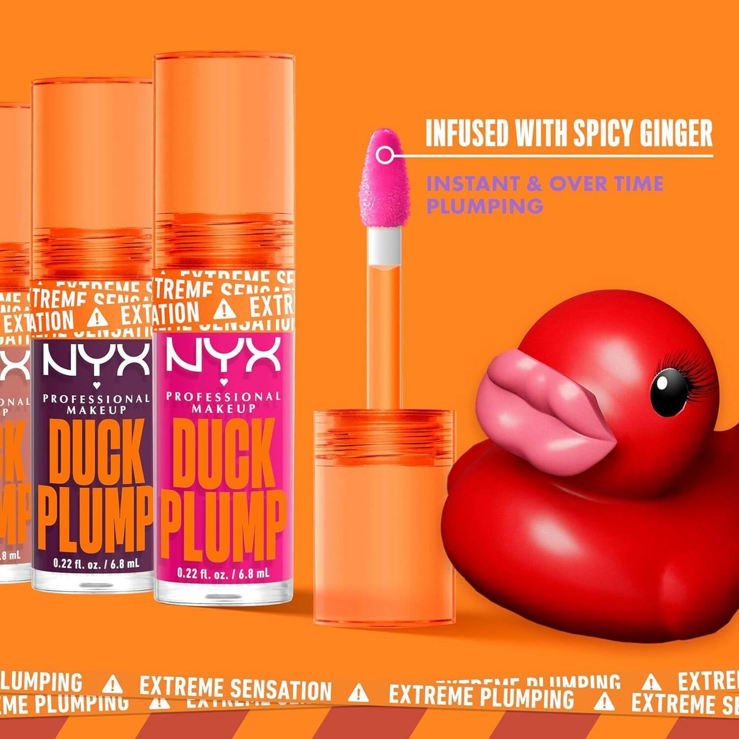 Duck Plump High Pigment Plumping Lip Gloss with Spicy Ginger, Vegan Lip Makeup - Clearly Spicy (Clear) - Glow Pure