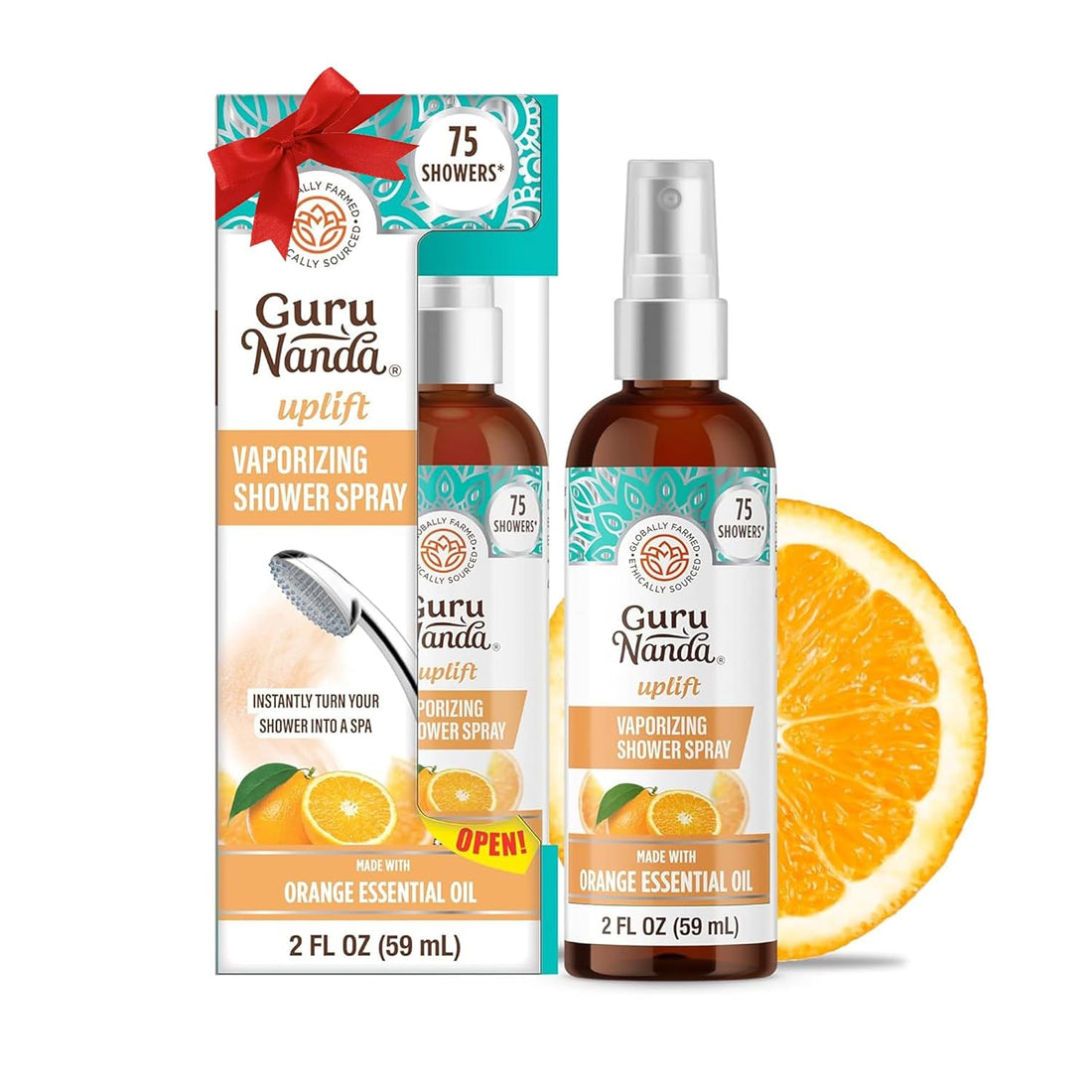 Gurunanda Uplift Vaporizing Shower Spray, Natural Spa Mist &amp; Room Spray with Orange &amp; Eucalyptus to Help in Mood Enhancement &amp; Congestion Aid, 2 Fl Oz