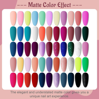 JODSONE Gel Nail Polish Kit 60 PCS with U V Light Soak off Base Top Coat 55 Shine Colors Gel Nail Kit Bright and Dark Brown Wine Red Series Manicure Set for Women and Girls