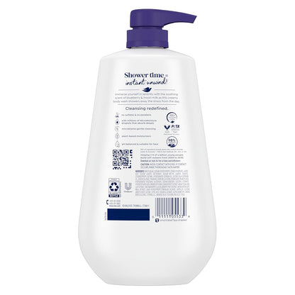 Dove Body Wash for 24Hr Lotion-Soft Skin 3 Count Unwind Blueberry &amp; Moon Milk Moisturizing Skin Cleanser with No Sulfates No Parabens