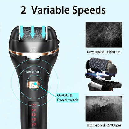 Electric Foot Callus Remover - Long Service Time, Rechargeable Electronic Foot File - Ideal Gift, Professional Pedicure Tools, Waterproof Foot Scrubber, Pedicure Kit Feet Care for Dead Skin (Black) - Glow Pure