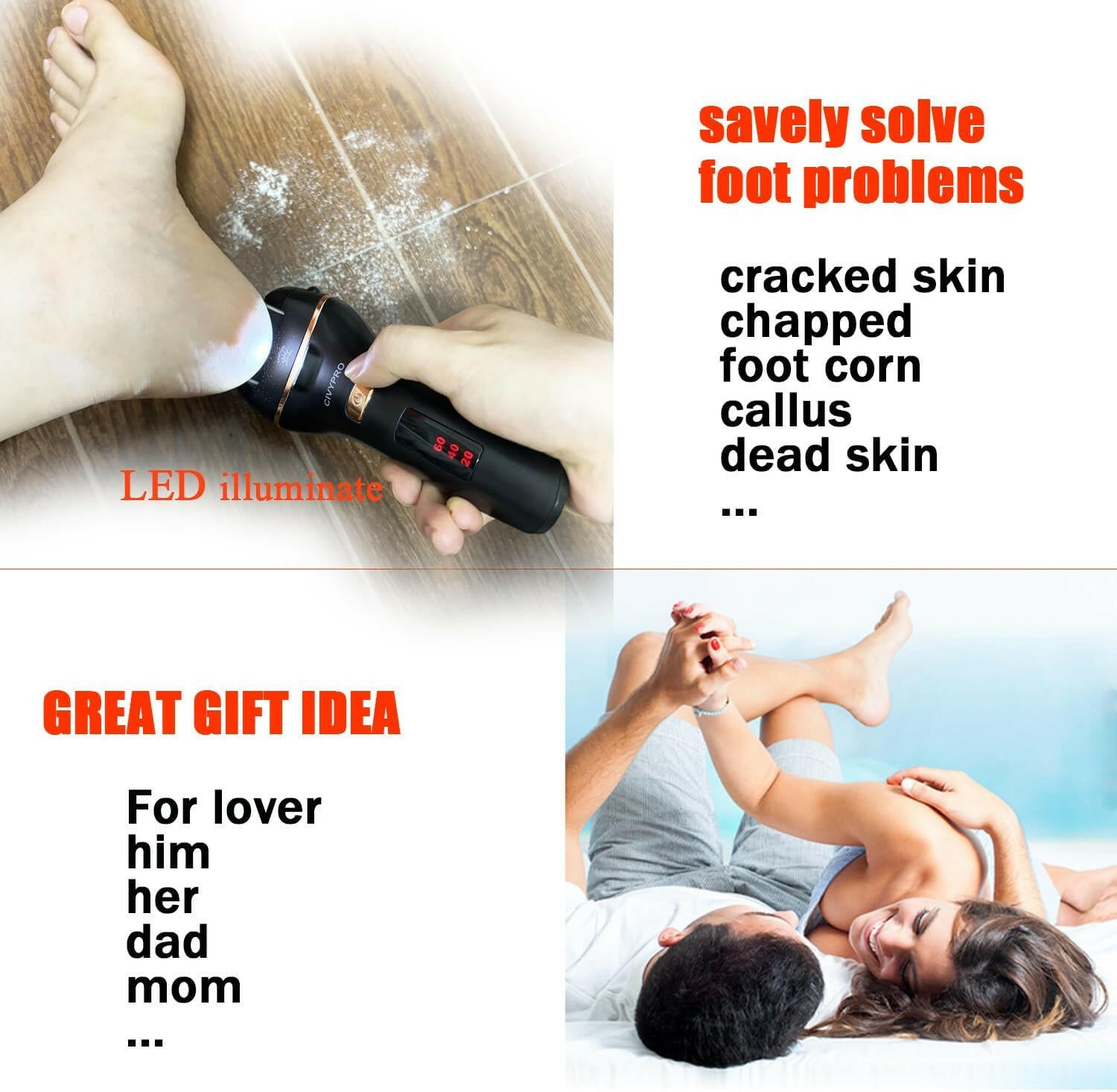 Electric Foot Callus Remover - Long Service Time, Rechargeable Electronic Foot File - Ideal Gift, Professional Pedicure Tools, Waterproof Foot Scrubber, Pedicure Kit Feet Care for Dead Skin (Black) - Glow Pure