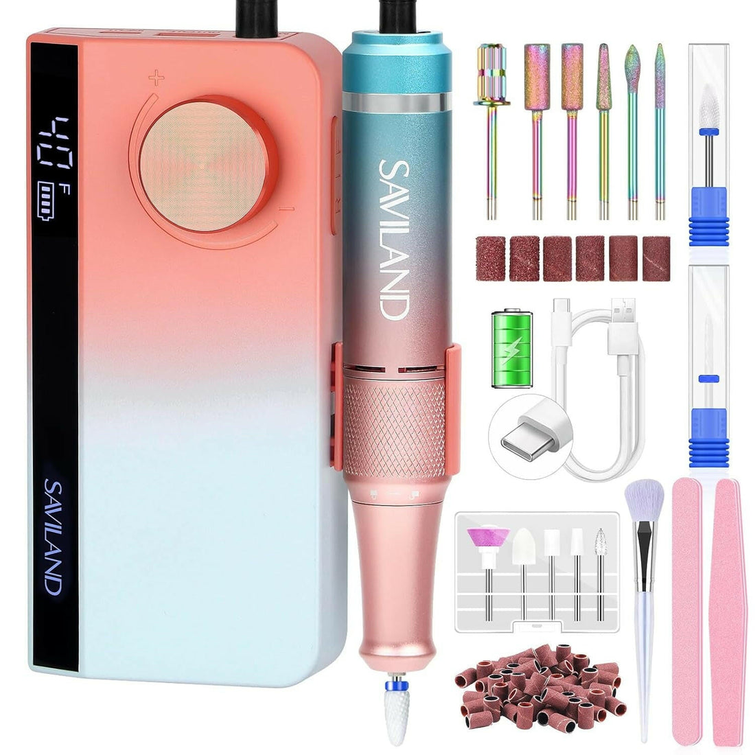 Electric Nail Drill Professional: 40000RPM Upgrad Nail Drill Kit 2024 Beautiful Gradient Sunset Color Scheme Nail Drill Machine Portable Nail File &amp; Buffers Salon Use Manicure Pedicure - Glow Pure