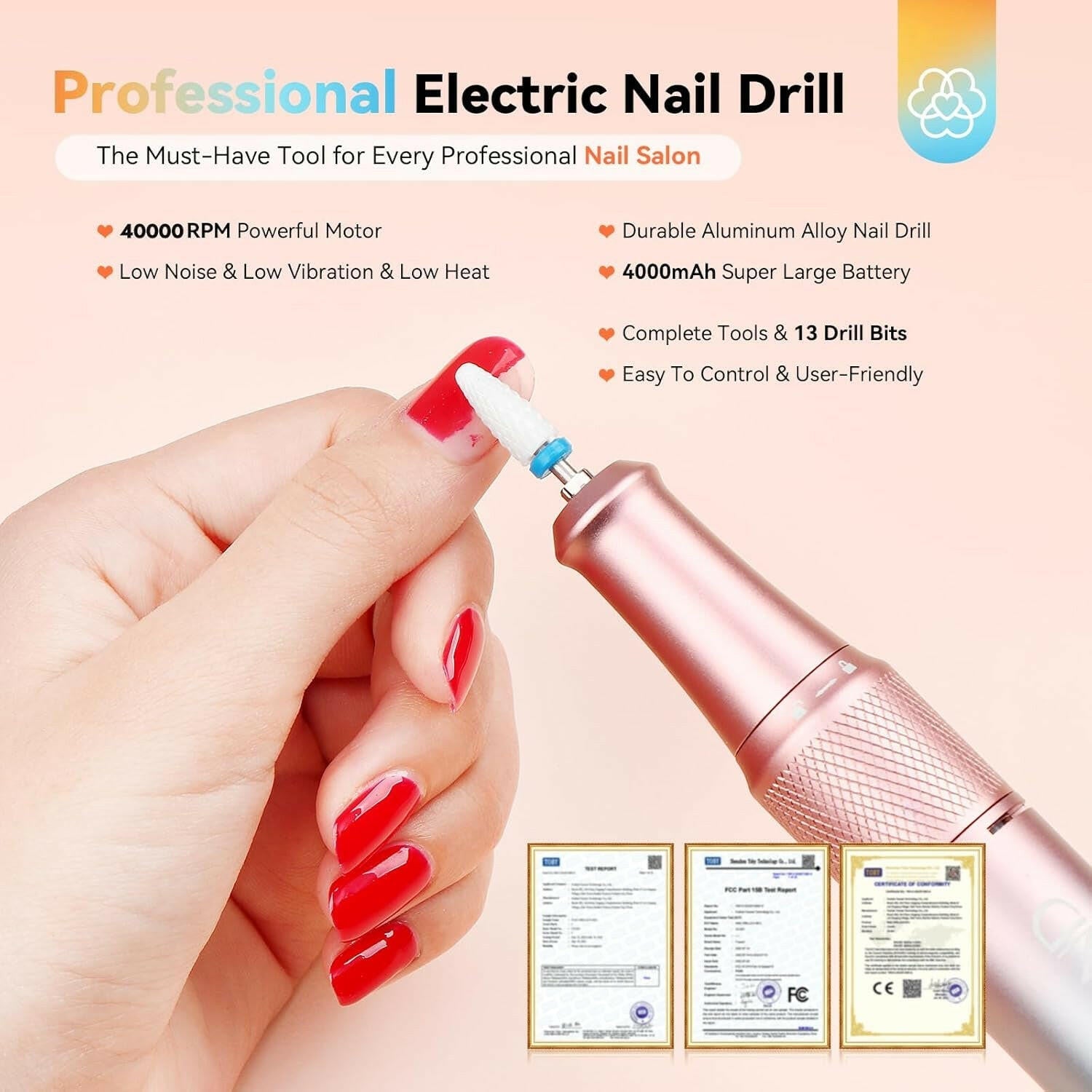 Electric Nail Drill Professional: 40000RPM Upgrad Nail Drill Kit 2024 Beautiful Gradient Sunset Color Scheme Nail Drill Machine Portable Nail File &amp; Buffers Salon Use Manicure Pedicure - Glow Pure