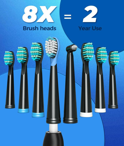 Electric Toothbrush for Adults with 8 𝐁𝐫𝐮𝐬𝐡 𝐇𝐞𝐚𝐝𝐬, Sonic Electric Toothbrush with 40000 VPM Deep Clean 5 Modes, Rechargeable Toothbrushes Fast Charge 4 Hours Last 30 Days - Glow Pure