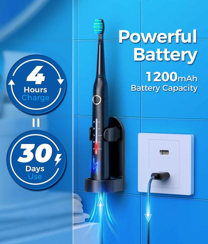 Electric Toothbrush for Adults with 8 𝐁𝐫𝐮𝐬𝐡 𝐇𝐞𝐚𝐝𝐬, Sonic Electric Toothbrush with 40000 VPM Deep Clean 5 Modes, Rechargeable Toothbrushes Fast Charge 4 Hours Last 30 Days - Glow Pure