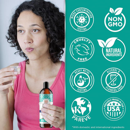 Gurunanda Cocomint Oil Pulling Mouthwash for Complete Oral Hygiene, 7 Essential Oils &amp; Vitamins for Happy Teeth &amp; Gums &amp; Fresh Breath , Alcohol-Free, 8 Oz